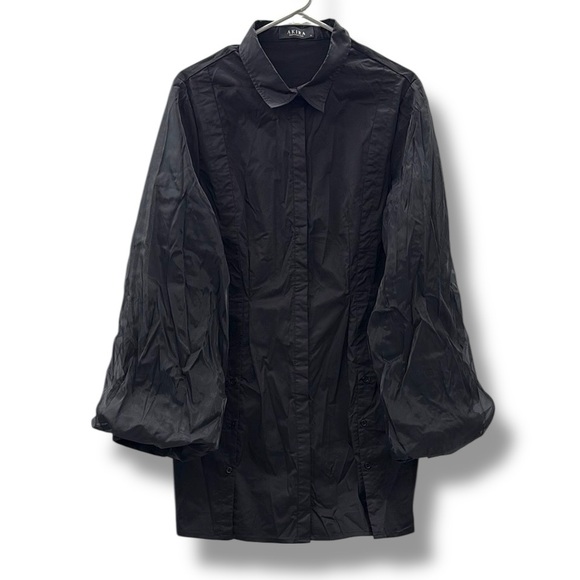 AKIRA Black Puff Sleeve Shirt Dress Women’s Size‎ XL Button Down Statement - Picture 1 of 5